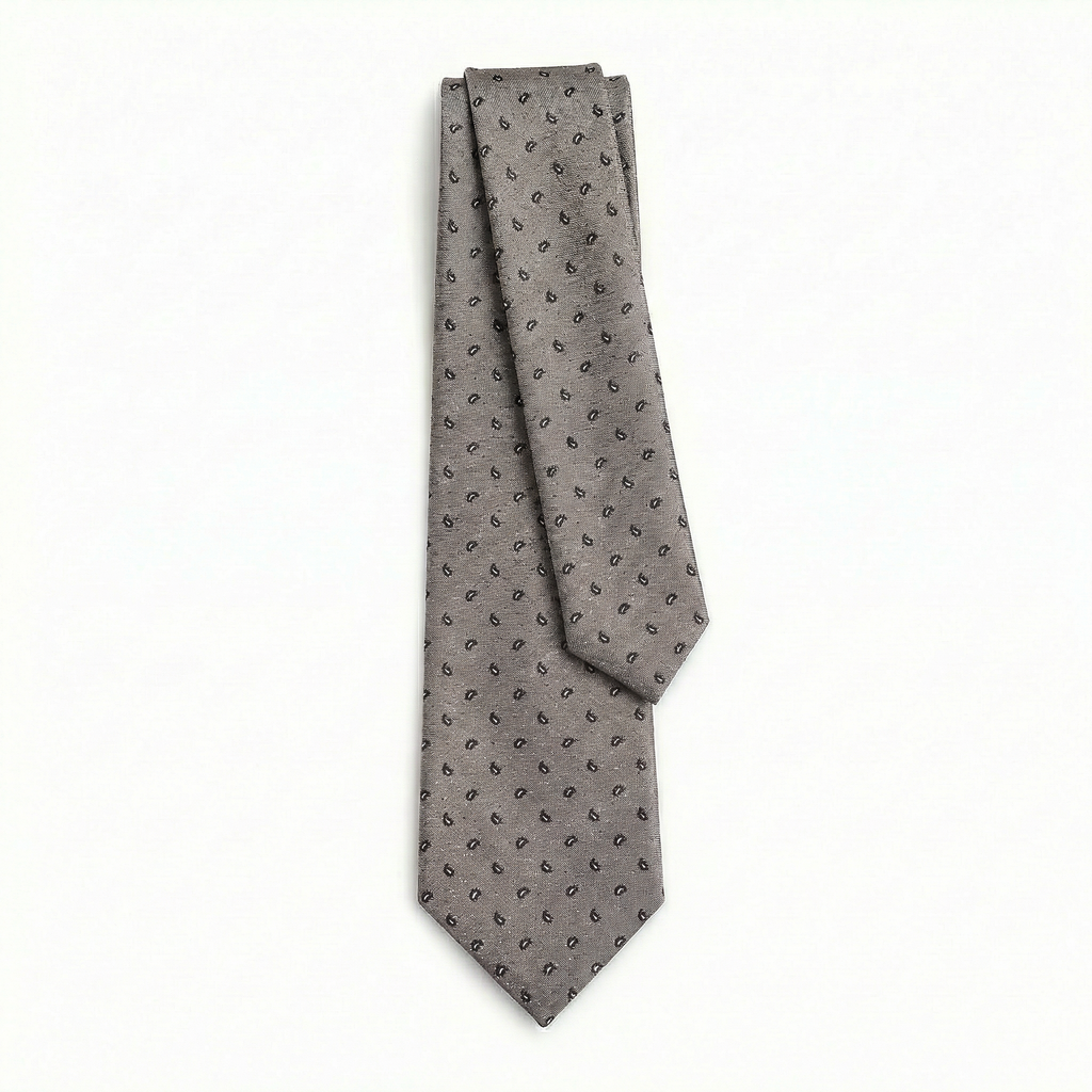 TAUPE JACQUARD SILK TIE - Micro paisley pattern
