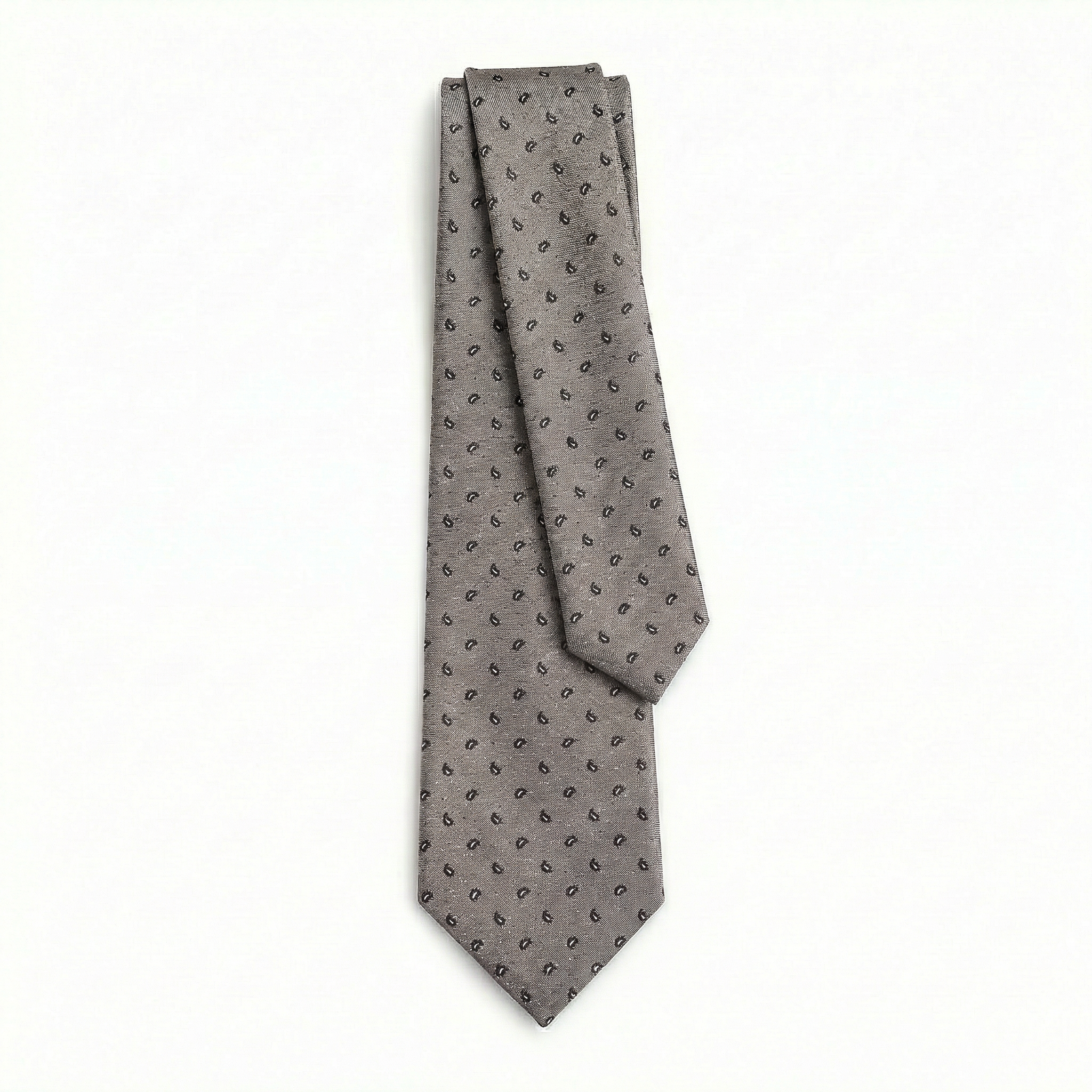 TAUPE JACQUARD SILK TIE - Micro paisley pattern