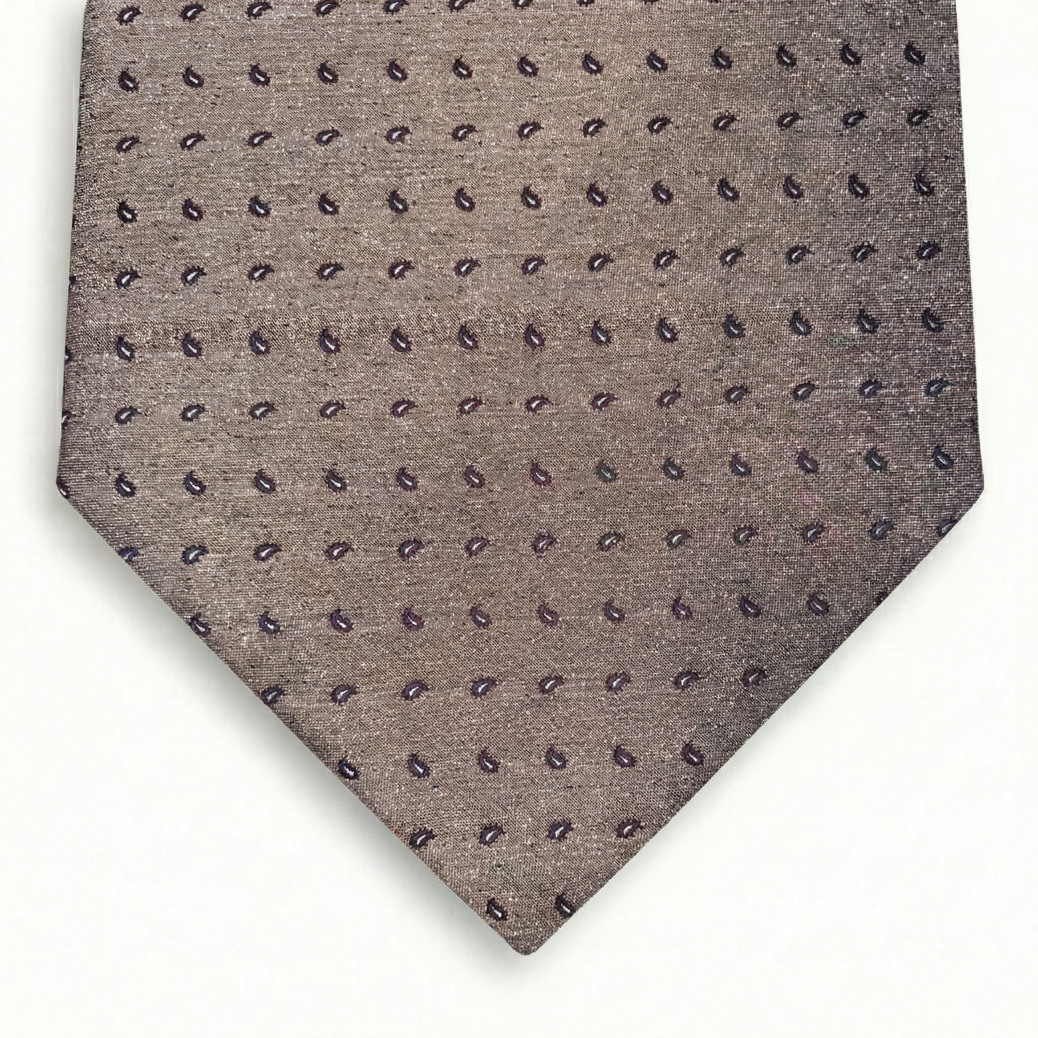 TAUPE JACQUARD SILK TIE - Micro paisley pattern