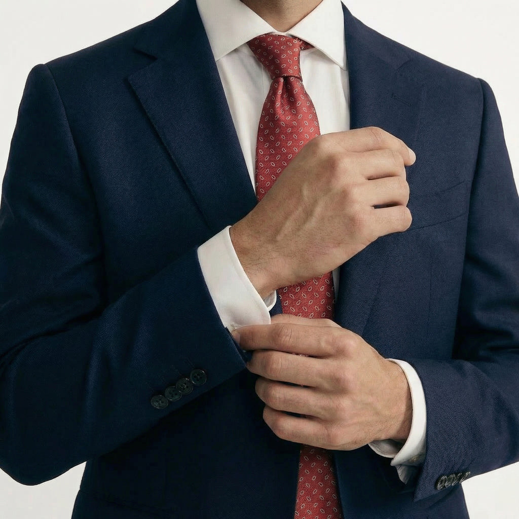 RED JACQUARD SILK TIE - Oval micro pattern, product view 4