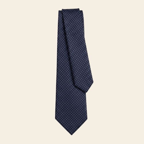 CRAVATTA BLU SCURO 3 PIEGHE SARTORIALE IN SETA - Pois azzurri