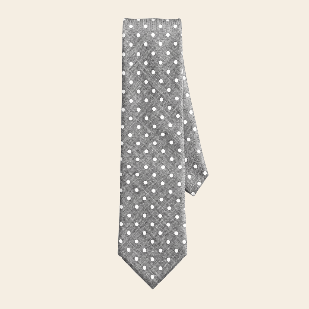 CRAVATTA ARGENTO 3 PIEGHE IN SETA JACQUARD - Pois bianchi