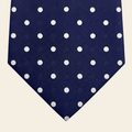 DARK BLUE 3 FOLD JACQUARD SILK TIE - White polka dot