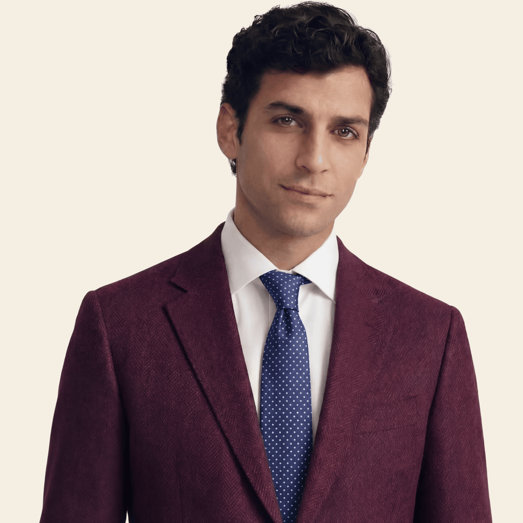 CRAVATTA BLU SCURO 3 PIEGHE SARTORIALE IN SETA - Pois azzurri