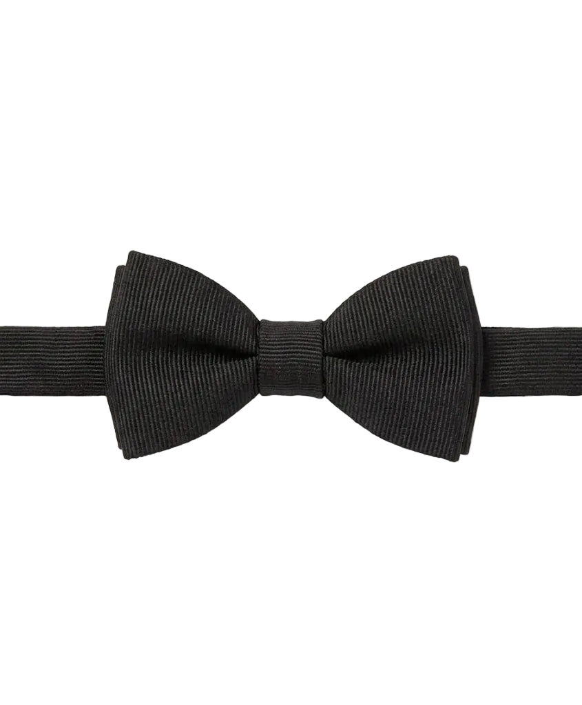 Black Silk Satin Bow Tie - Pre-Tied