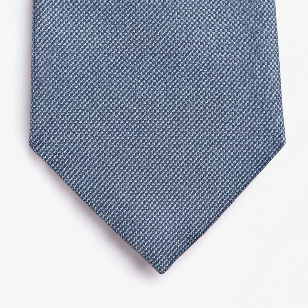 CRAVATTA AZZURRA 3 PIEGHE SARTORIALE IN SETA - Tinta unita - Lorenzi Como luxury silk tie
