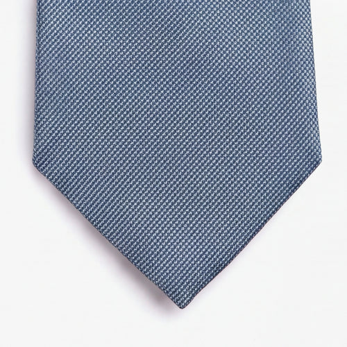 CRAVATTA AZZURRA 3 PIEGHE SARTORIALE IN SETA - Tinta unita - Lorenzi Como luxury silk tie