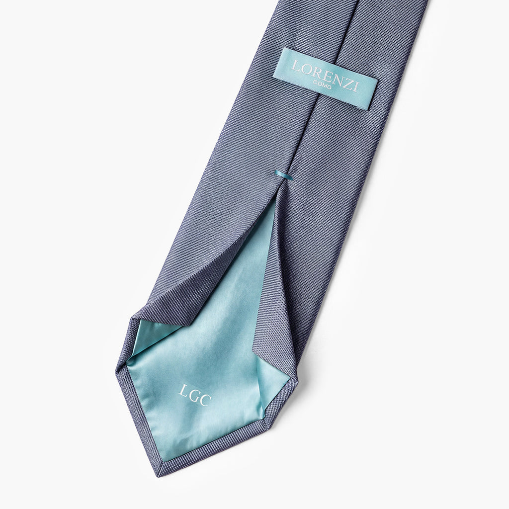 CRAVATTA AZZURRA 7 PIEGHE SARTORIALE IN SETA - Tinta unita - Lorenzi Como luxury silk tie