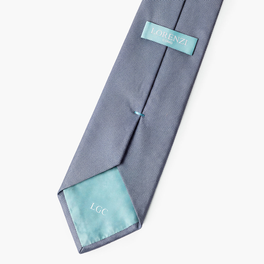 CRAVATTA AZZURRA 3 PIEGHE SARTORIALE IN SETA - Tinta unita - Lorenzi Como luxury silk tie