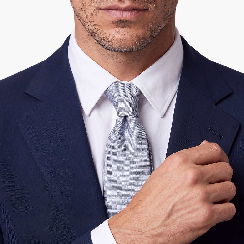 Light Blue Jacquard Silk Tie, 7-Fold - Solid