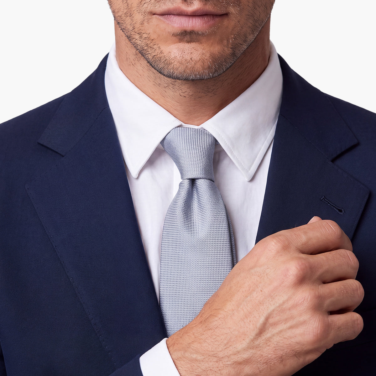 Light Blue Jacquard Silk Tie, 7-Fold - Solid