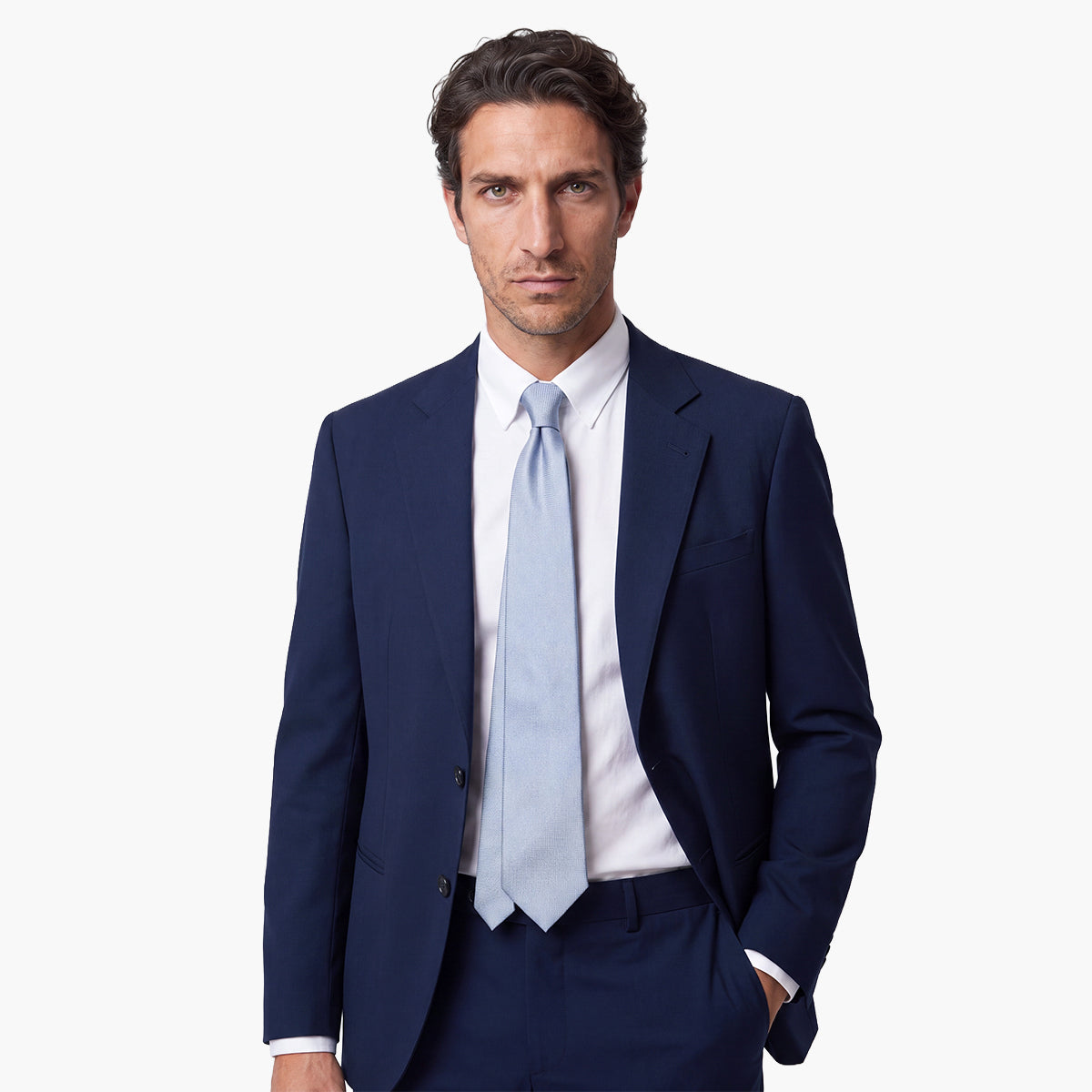 Light Blue Jacquard Silk Tie, 7-Fold - Solid