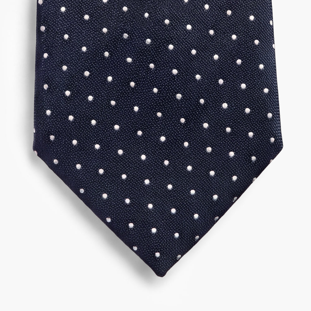 CRAVATTA BLU SCURO 7 PIEGHE IN SETA JACQUARD - Pois - Lorenzi Como luxury silk tie