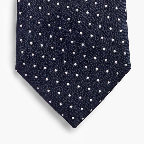 CRAVATTA BLU SCURO 3 PIEGHE IN SETA JACQUARD - Pois - Lorenzi Como luxury silk tie