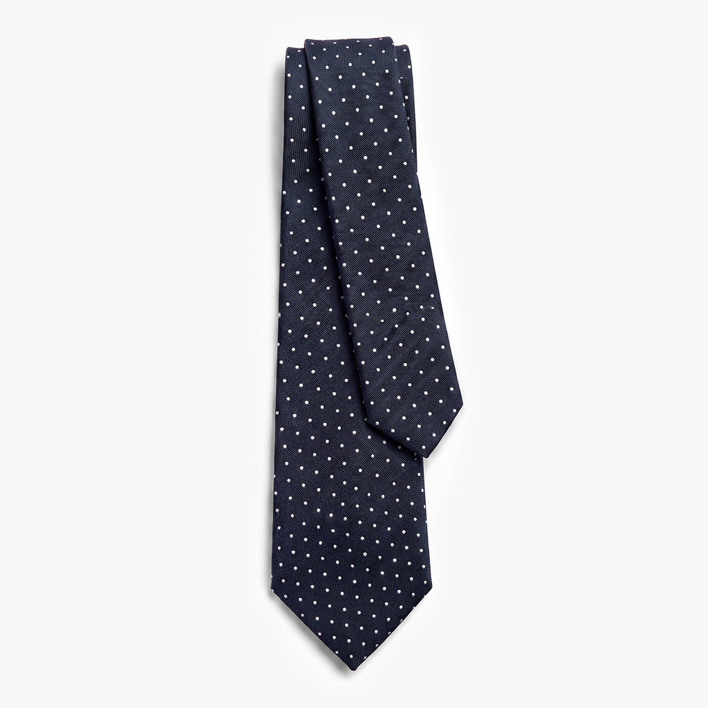 CRAVATTA BLU SCURO 7 PIEGHE IN SETA JACQUARD - Pois - Lorenzi Como luxury silk tie