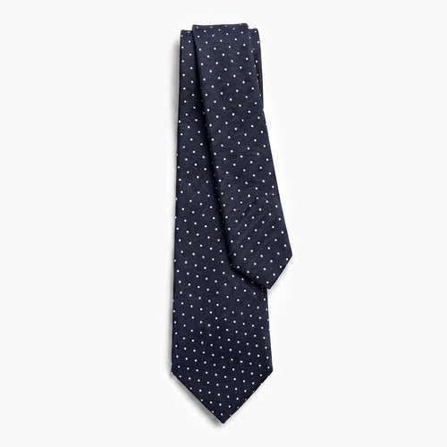CRAVATTA BLU SCURO 3 PIEGHE IN SETA JACQUARD - Pois - Lorenzi Como luxury silk tie