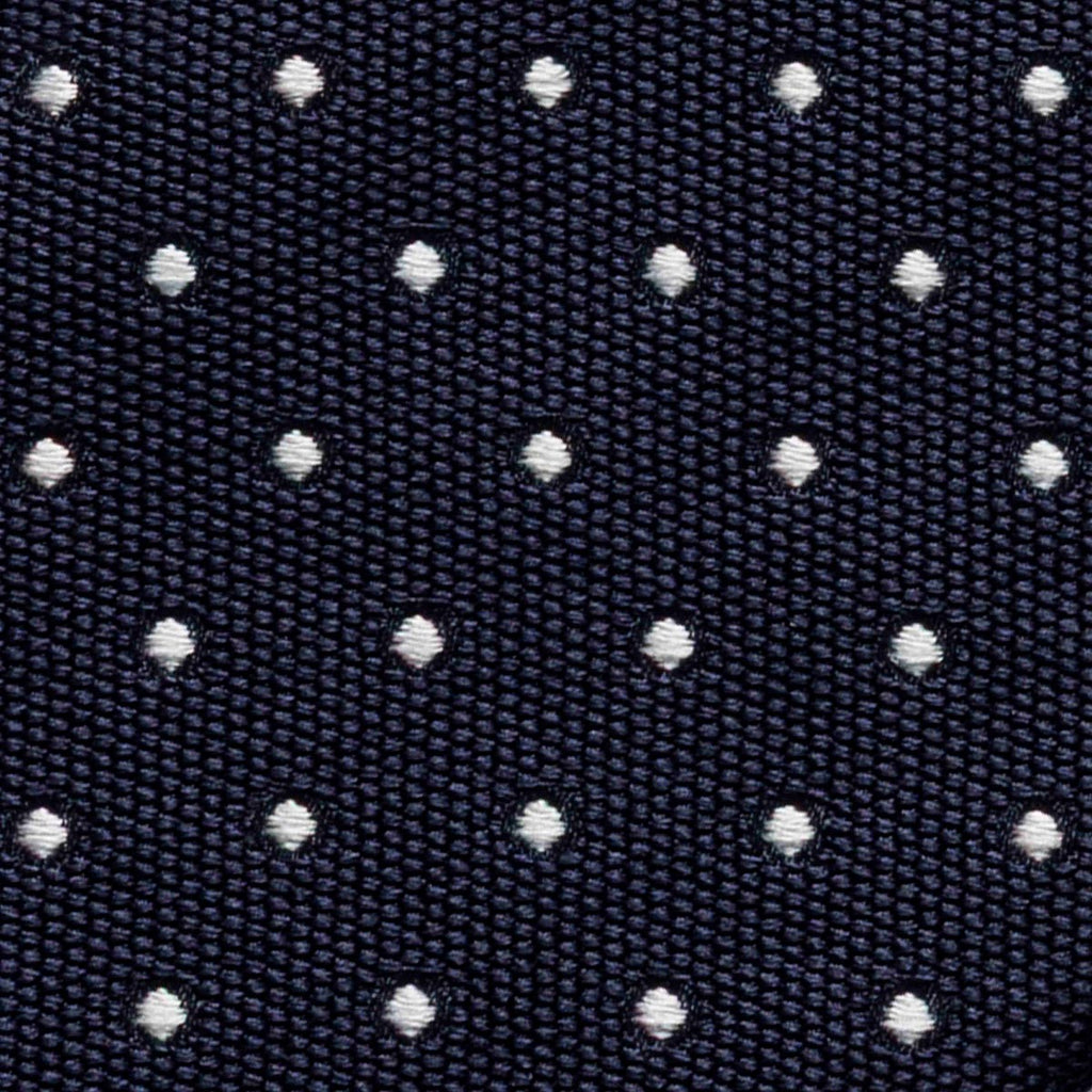CRAVATTA BLU SCURO 7 PIEGHE IN SETA JACQUARD - Pois - Lorenzi Como luxury silk tie
