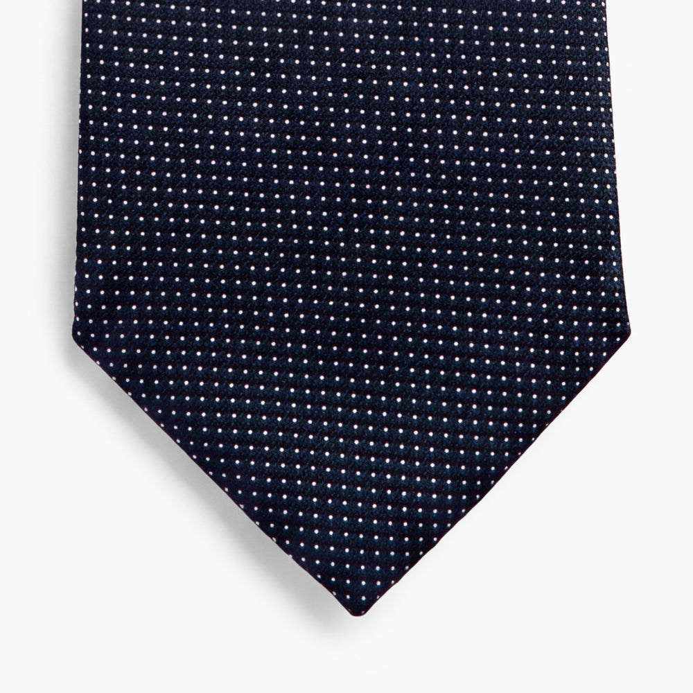CRAVATTA BLU SCURO 7 PIEGHE IN SETA JACQUARD - Pois bianchi - Lorenzi Como luxury silk tie