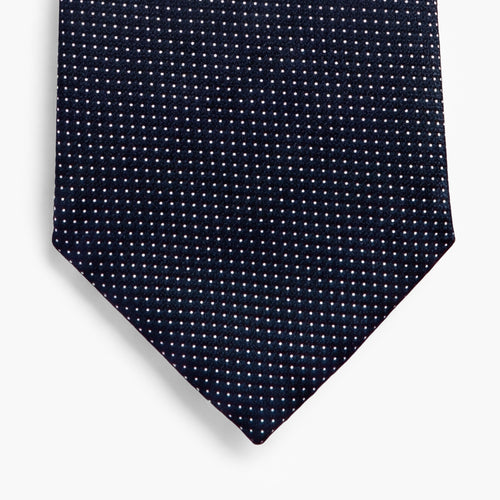 CRAVATTA BLU SCURO 3 PIEGHE IN SETA JACQUARD - Pois bianchi - Lorenzi Como luxury silk tie