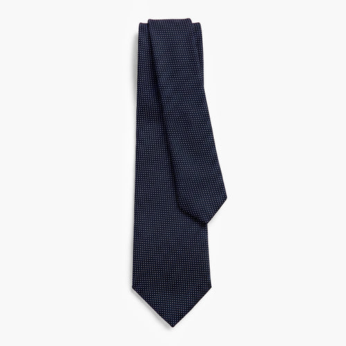 CRAVATTA BLU SCURO 7 PIEGHE IN SETA JACQUARD - Pois bianchi - Lorenzi Como luxury silk tie