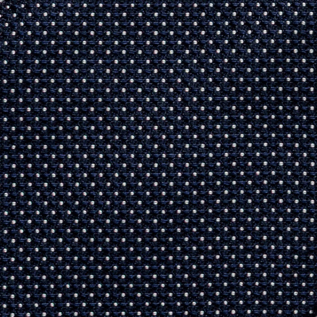 CRAVATTA BLU SCURO 7 PIEGHE IN SETA JACQUARD - Pois bianchi - Lorenzi Como luxury silk tie