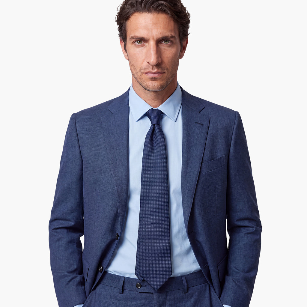 CRAVATTA BLU SCURO 7 PIEGHE SARTORIALE IN SETA - Tinta unita - Lorenzi Como luxury silk tie