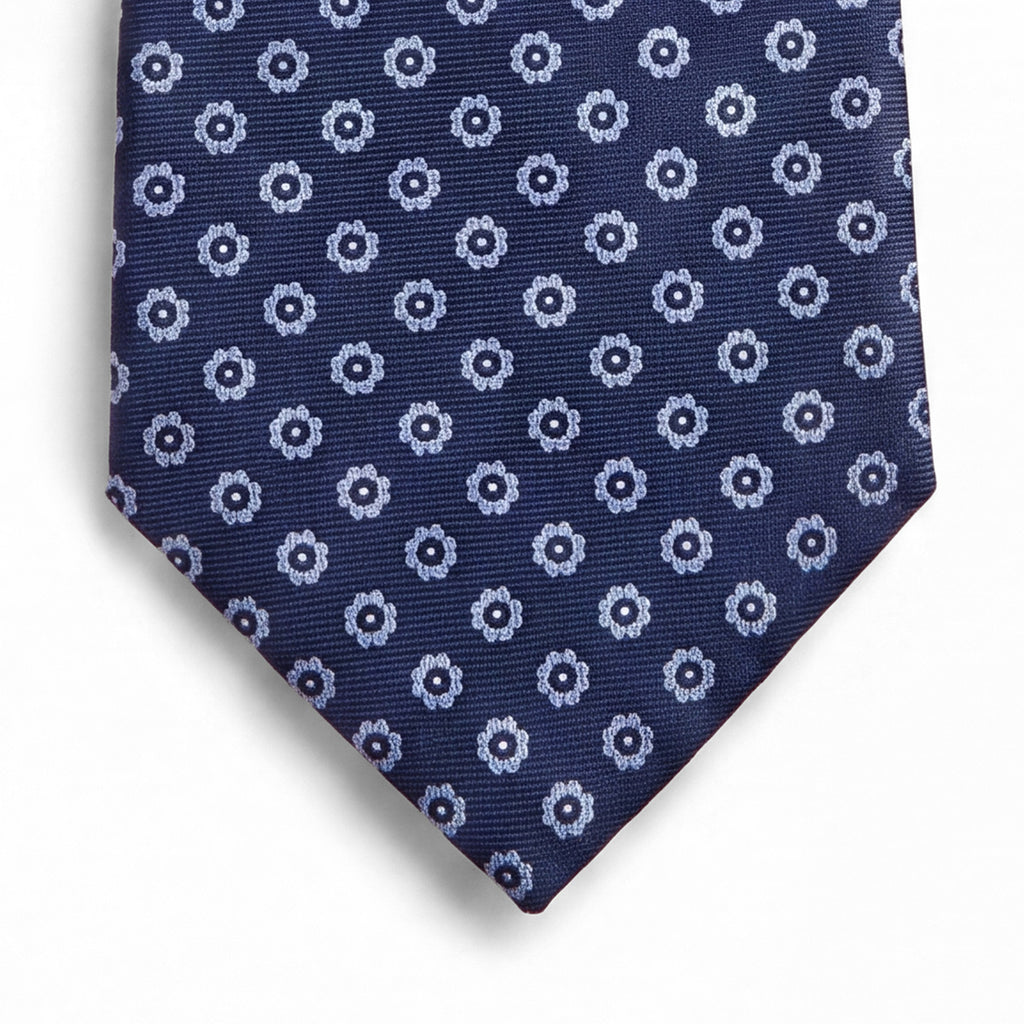 CRAVATTA BLU SCURO 7 PIEGHE SARTORIALE IN SETA - Floreale - Lorenzi Como luxury silk tie