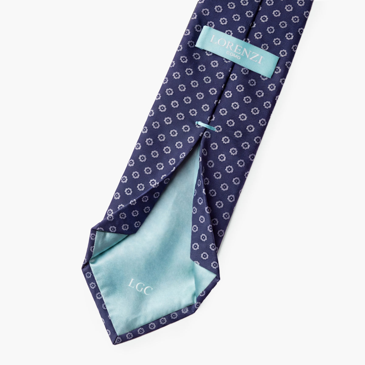CRAVATTA BLU SCURO 7 PIEGHE SARTORIALE IN SETA - Floreale - Lorenzi Como luxury silk tie