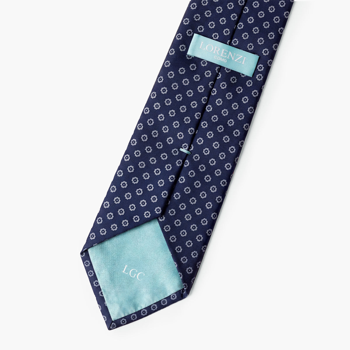 CRAVATTA BLU SCURO 3 PIEGHE SARTORIALE IN SETA - Floreale - Lorenzi Como luxury silk tie