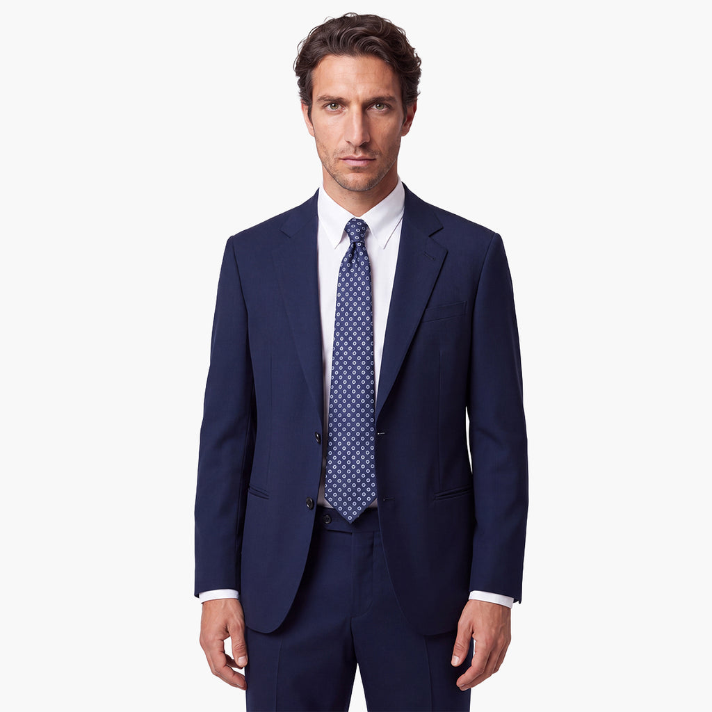 CRAVATTA BLU SCURO 7 PIEGHE SARTORIALE IN SETA - Floreale - Lorenzi Como luxury silk tie