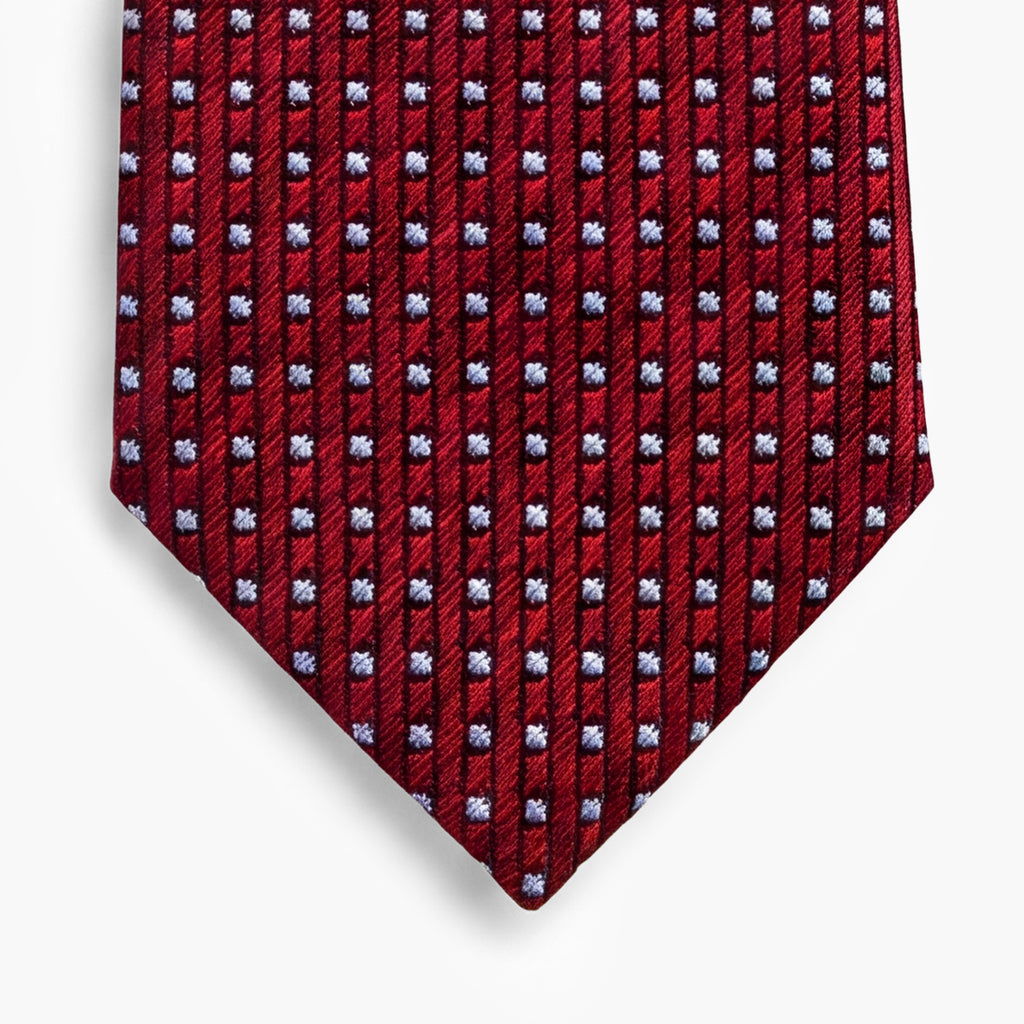 CRAVATTA BORDEAUX 7 PIEGHE IN SETA JACQUARD - Pois bianchi - Lorenzi Como luxury silk tie