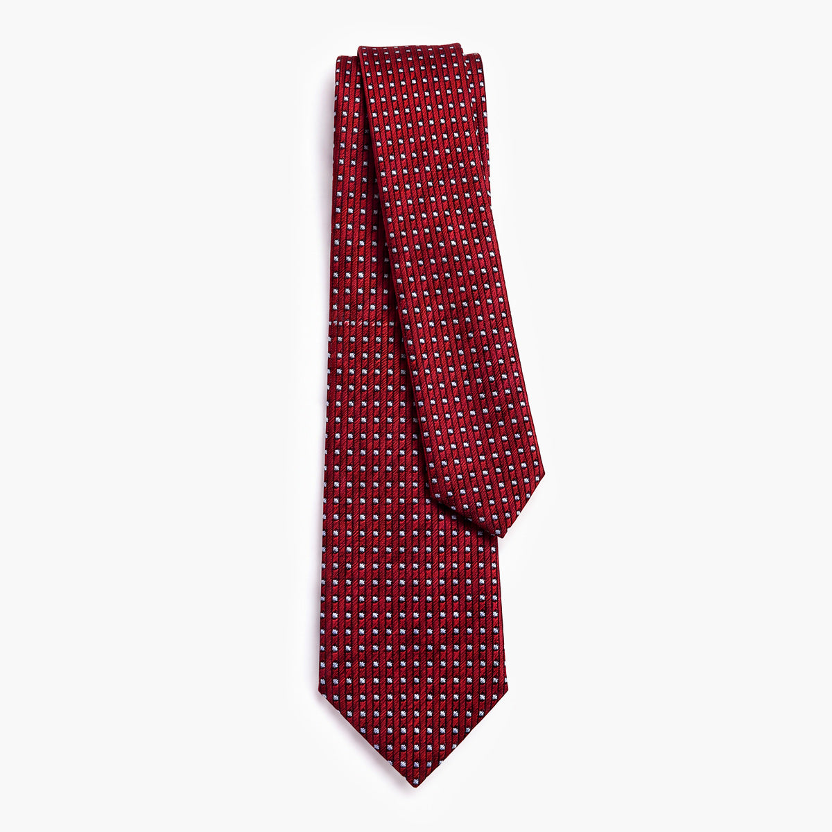 CRAVATTA BORDEAUX 7 PIEGHE IN SETA JACQUARD - Pois bianchi - Lorenzi Como luxury silk tie