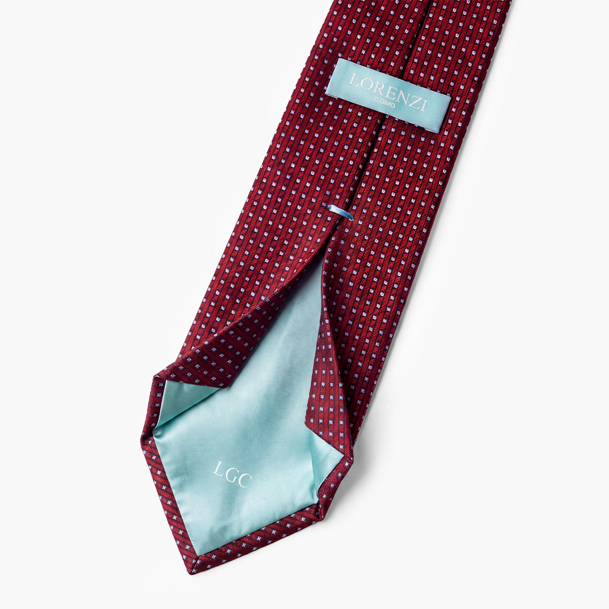 CRAVATTA BORDEAUX 7 PIEGHE IN SETA JACQUARD - Pois bianchi - Lorenzi Como luxury silk tie