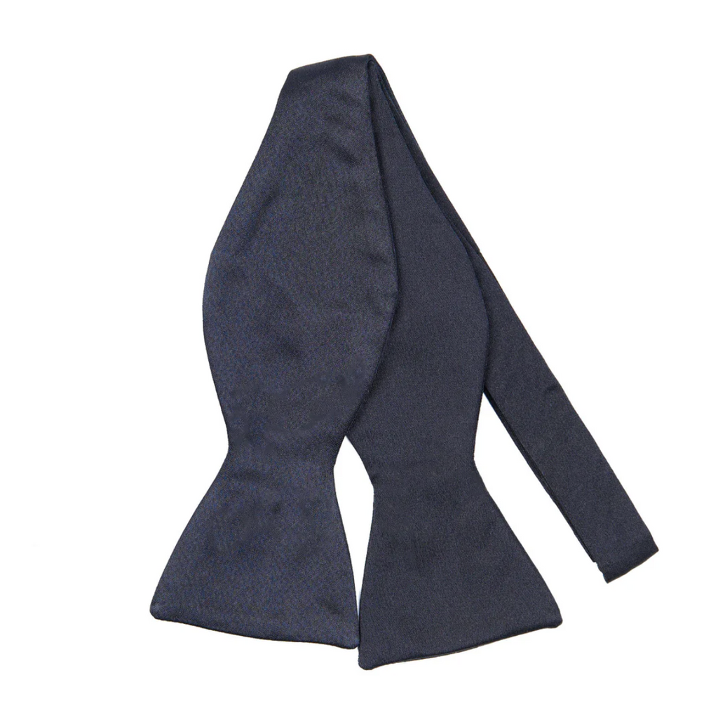 DARK BLUE SILK SATIN BOWTIE TO SELF-TIE
