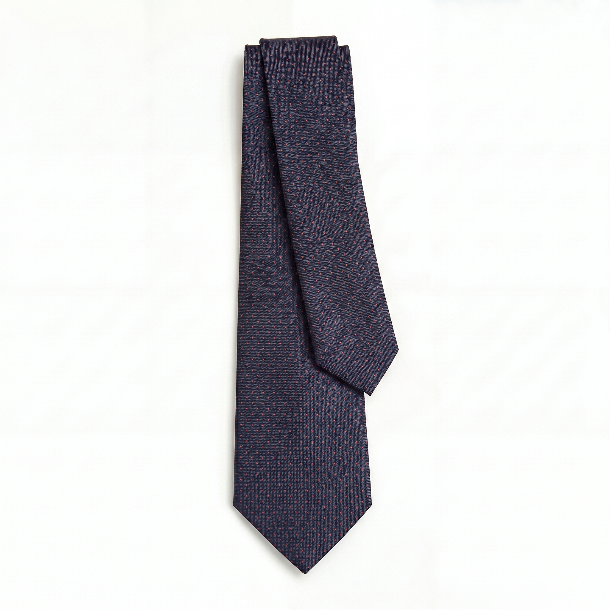 CRAVATTA BLU SCURO 3 PIEGHE SARTORIALE IN SETA - Pois rossi