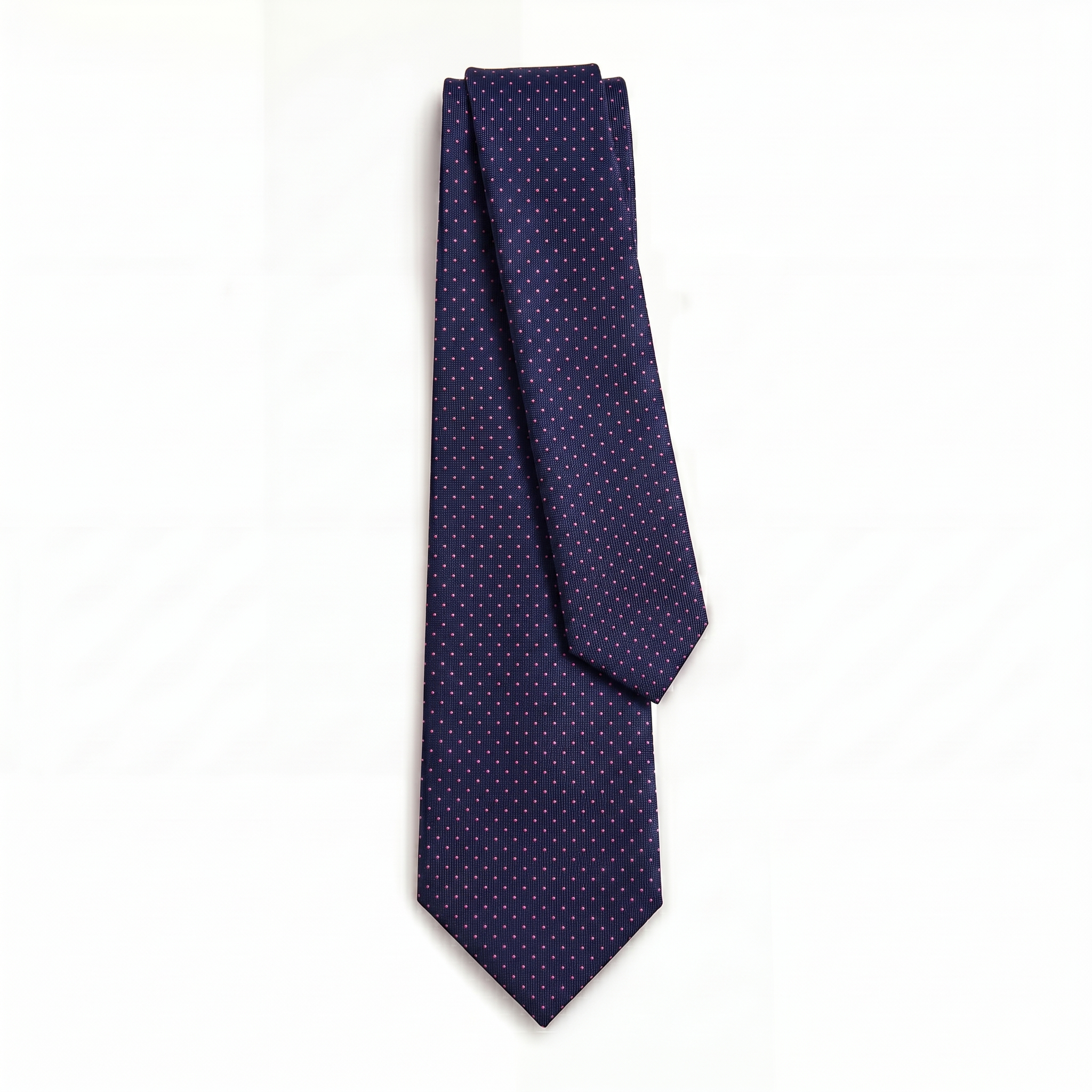 CRAVATTA BLU SCURO 3 PIEGHE SARTORIALE IN SETA - Pois fucsia