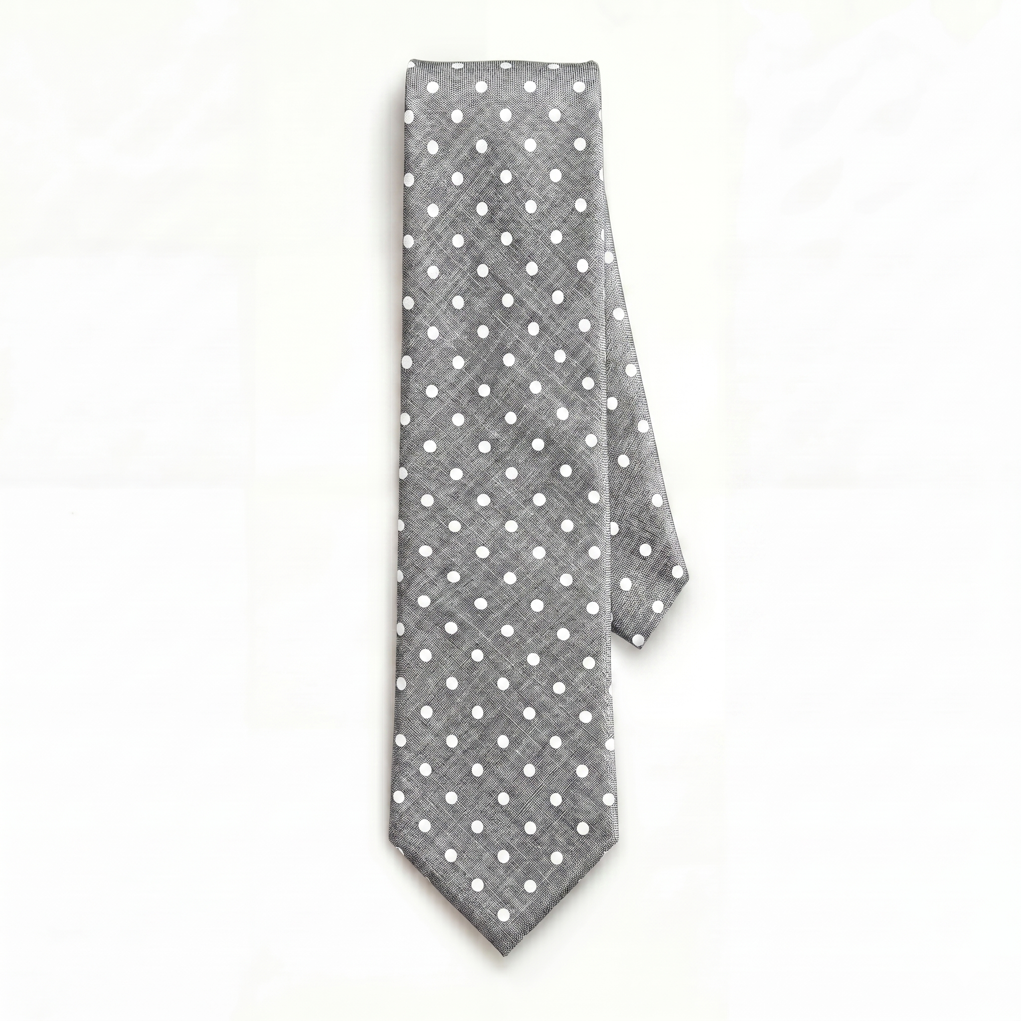 CRAVATTA ARGENTO 3 PIEGHE IN SETA JACQUARD - Pois bianchi