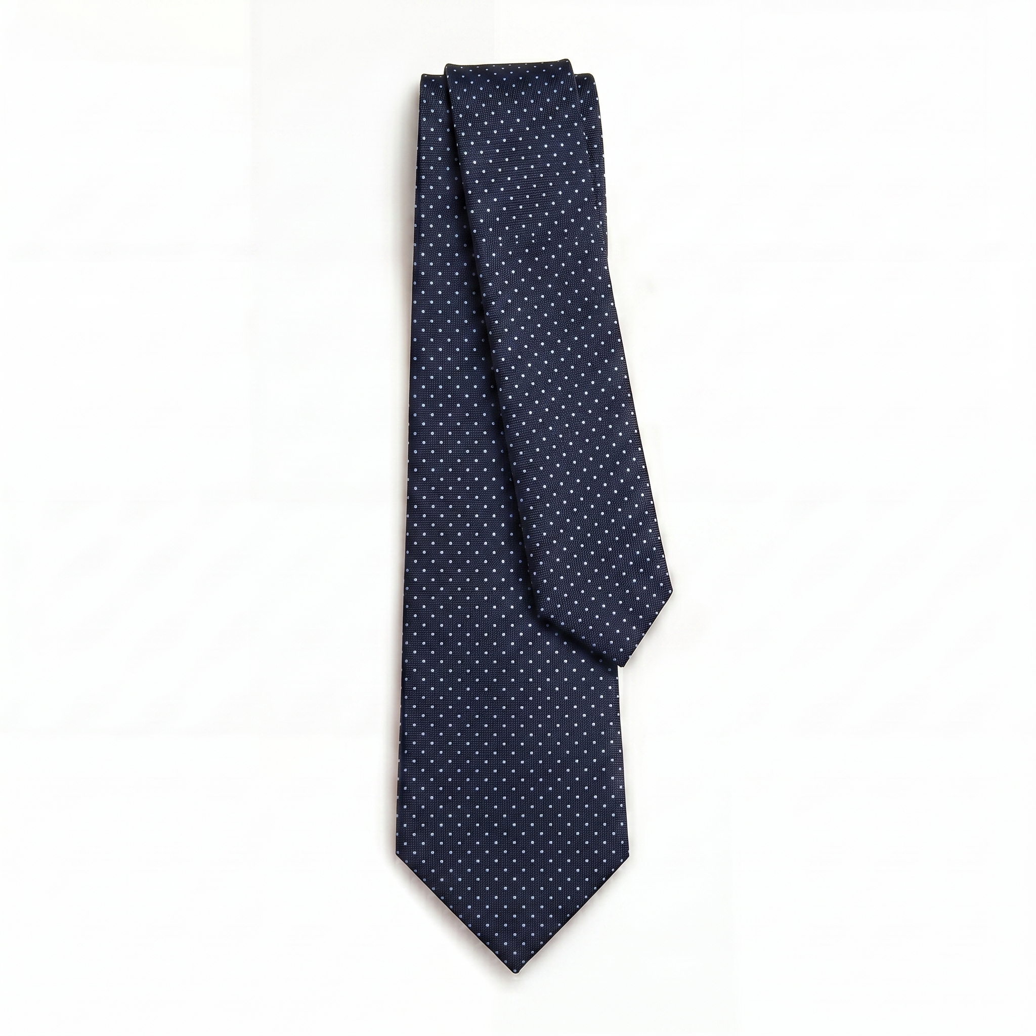 CRAVATTA BLU SCURO 3 PIEGHE SARTORIALE IN SETA - Pois azzurri