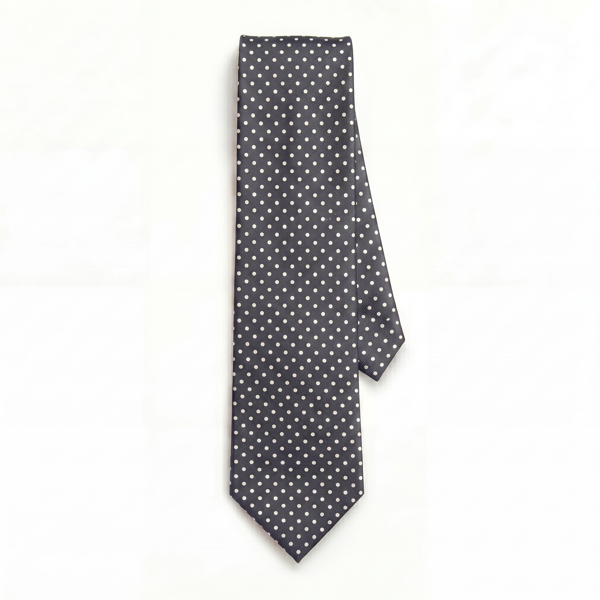 CRAVATTA GRIGIA SCURA 3 PIEGHE IN SETA JACQUARD - Pois bianchi