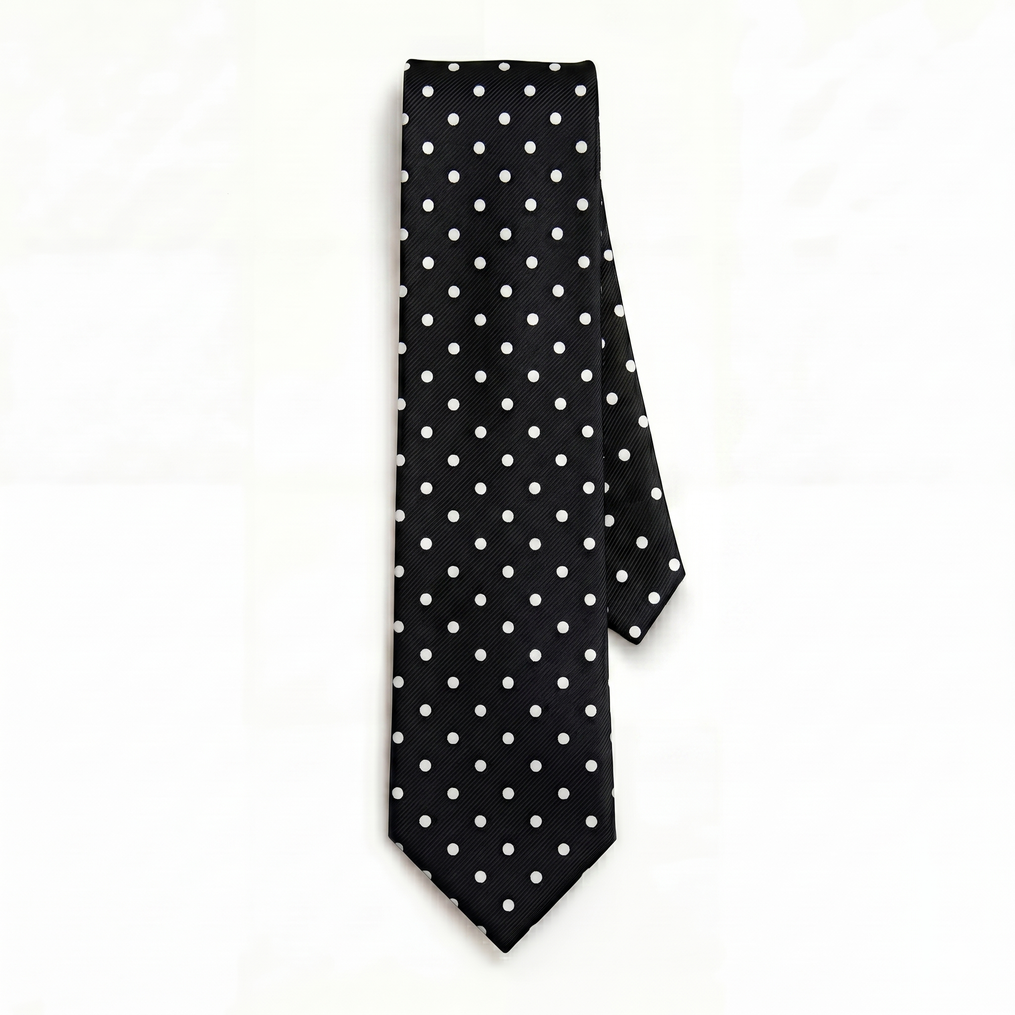 CRAVATTA NERA 3 PIEGHE IN SETA JACQUARD - Pois bianchi