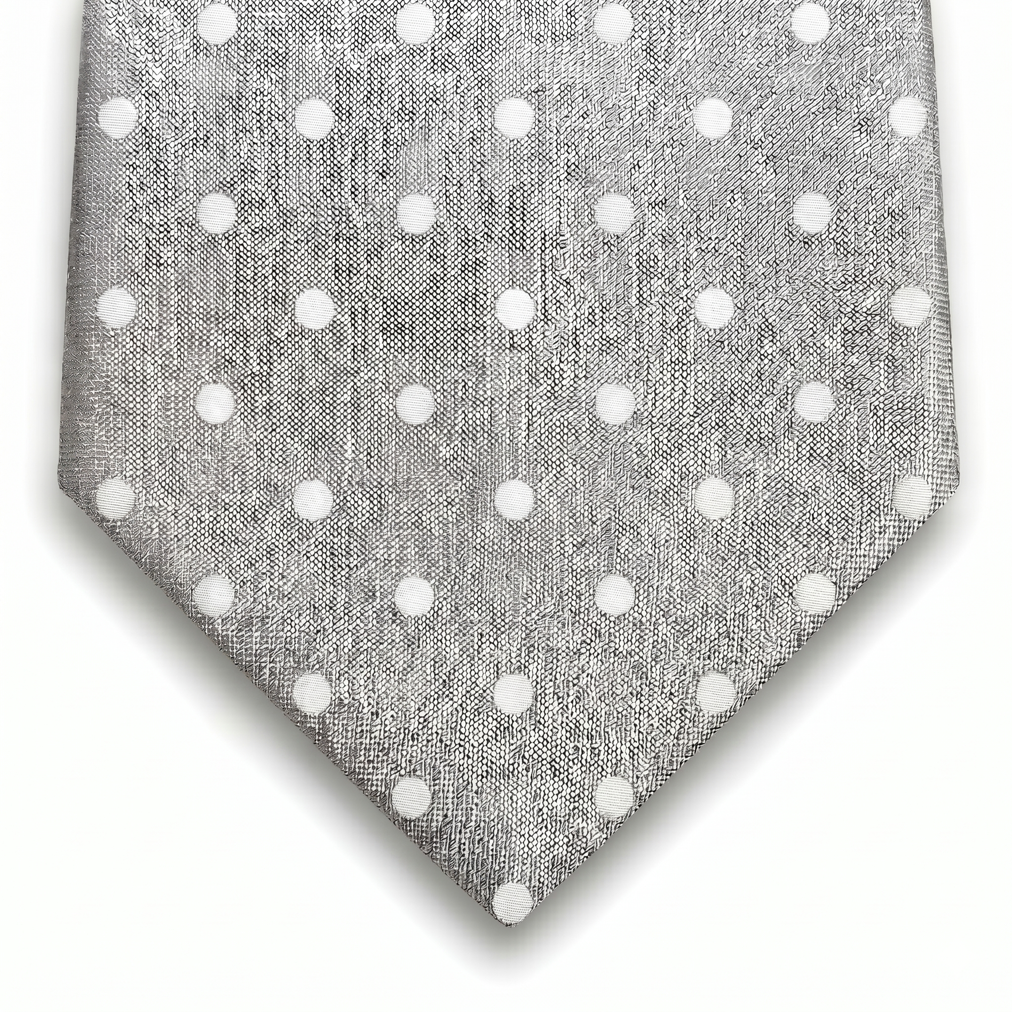 CRAVATTA ARGENTO 3 PIEGHE IN SETA JACQUARD - Pois bianchi
