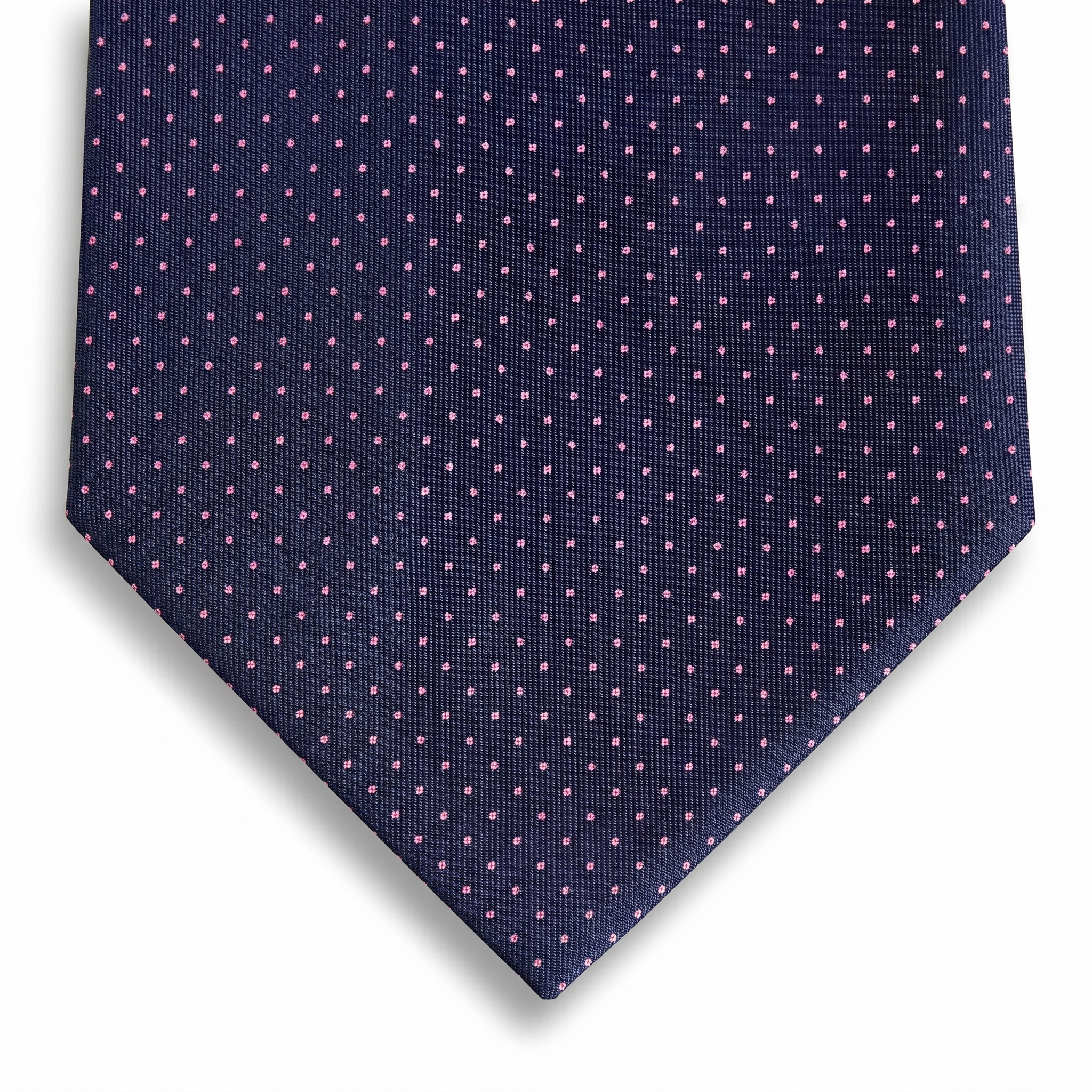 CRAVATTA BLU SCURO 3 PIEGHE SARTORIALE IN SETA - Pois fucsia