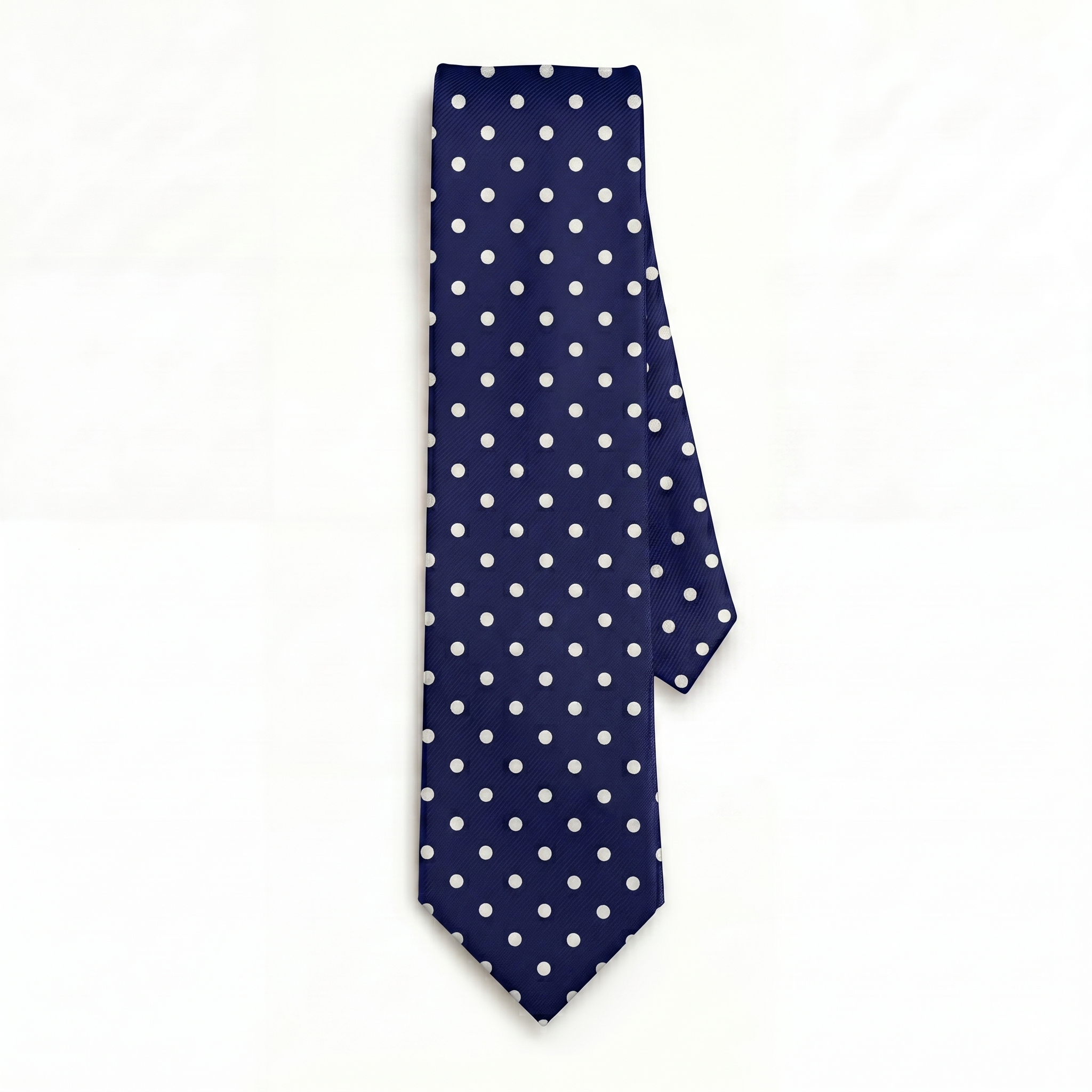 CRAVATTA BLU SCURO 3 PIEGHE IN SETA JACQUARD - Pois bianchi