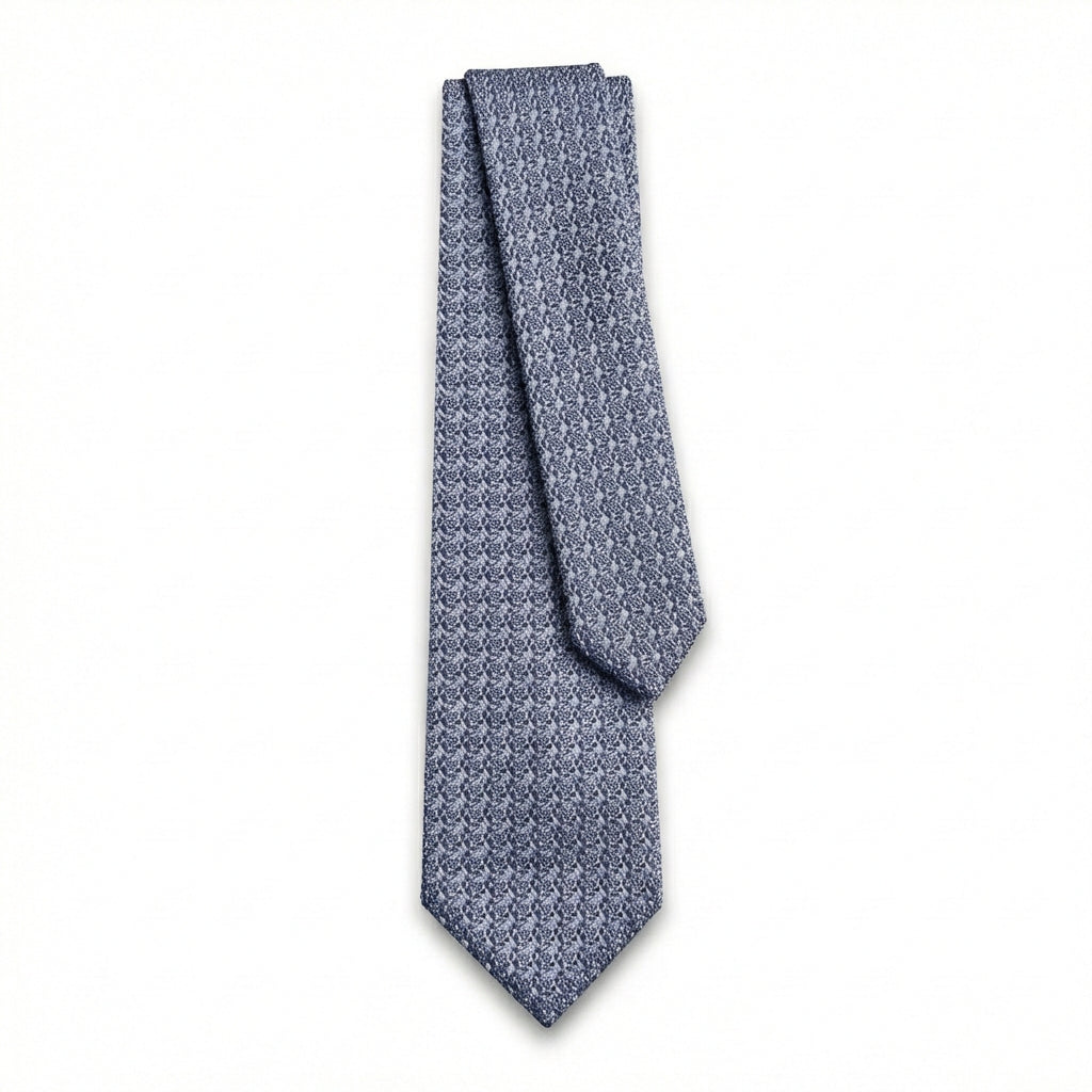 Marine Handmade 3-Fold Grenadine Silk Tie, full tie displayed on white background