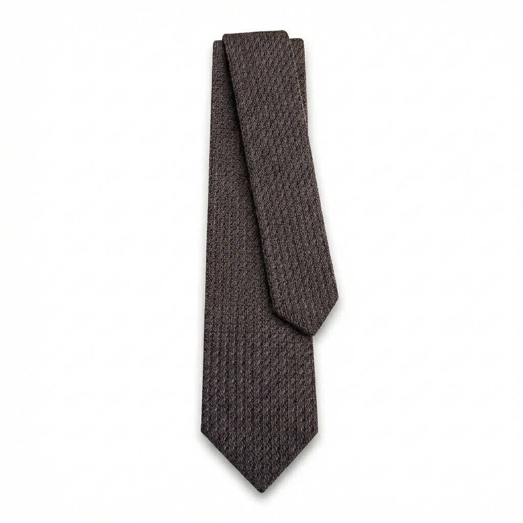DARK BROWN HANDMADE 3-FOLD GRENADINE SILK TIE
