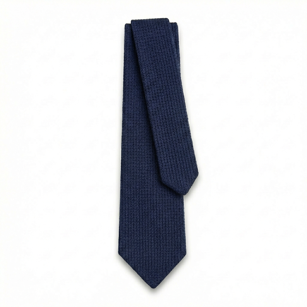 NAVY HANDMADE 3-FOLD GRENADINE SILK TIE