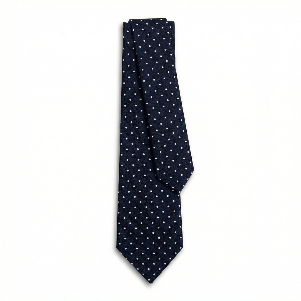 DARK BLUE 5-FOLD SARTORIAL JACQUARD SILK TIE - Lorenzi Como luxury silk tie
