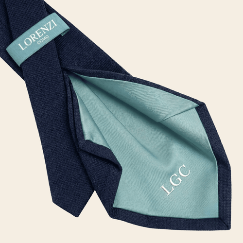 CRAVATTA BLU SCURO 7 PIEGHE SARTORIALE IN SETA - Lorenzi Como luxury silk tie