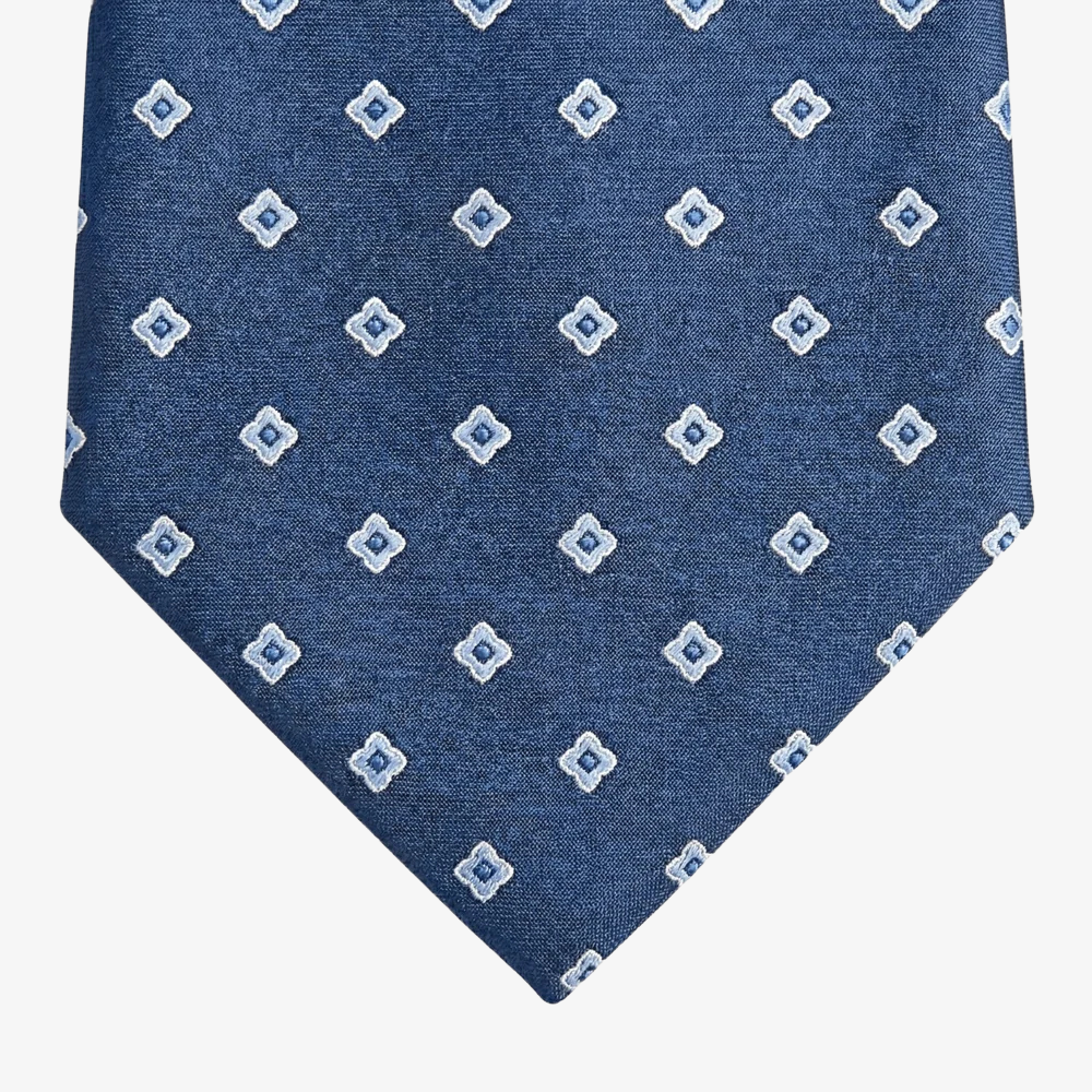Blue Jacquard Silk Tie - Small geometric pattern