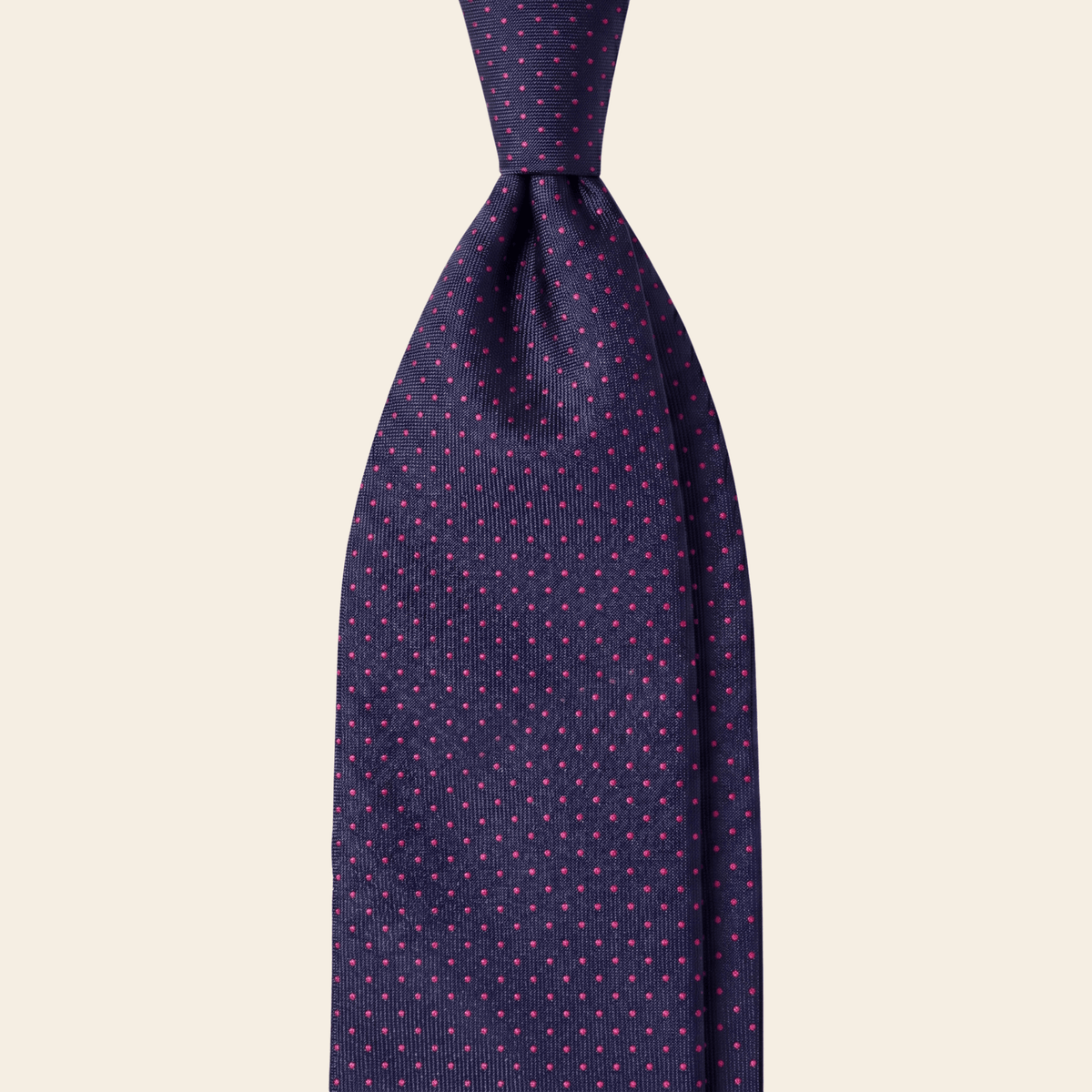 CRAVATTA BLU SCURO 3 PIEGHE SARTORIALE IN SETA - Pois fucsia - Lorenzi Como luxury silk tie